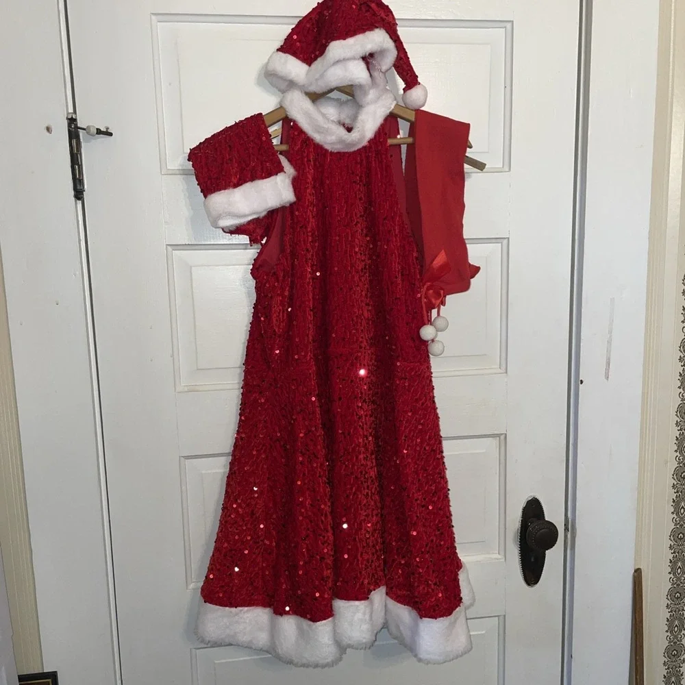 Mrs. Santa Claus‎ Outfit | Dress Socks Sleeves Hat Belt | Sequins Sparkle | XL